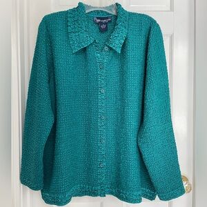 Teal green fun bouncy blazer by Susan Graver size 1X